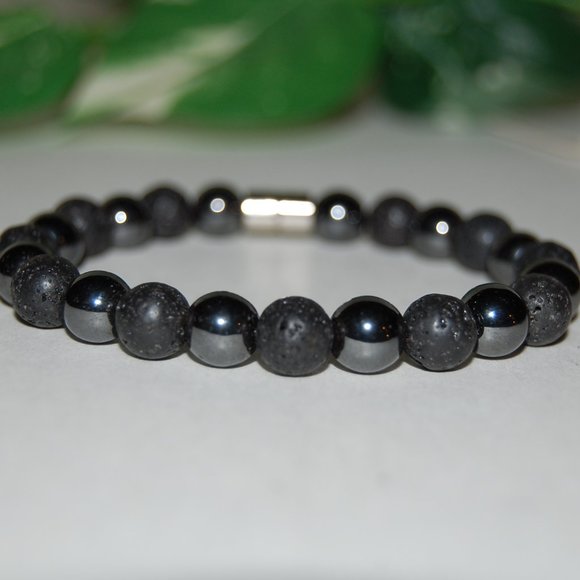 Magnetic Bracelet,Lava Bracelet,Lava and Hematite Bracelet,Lava and Magn… - Picture 2 of 4